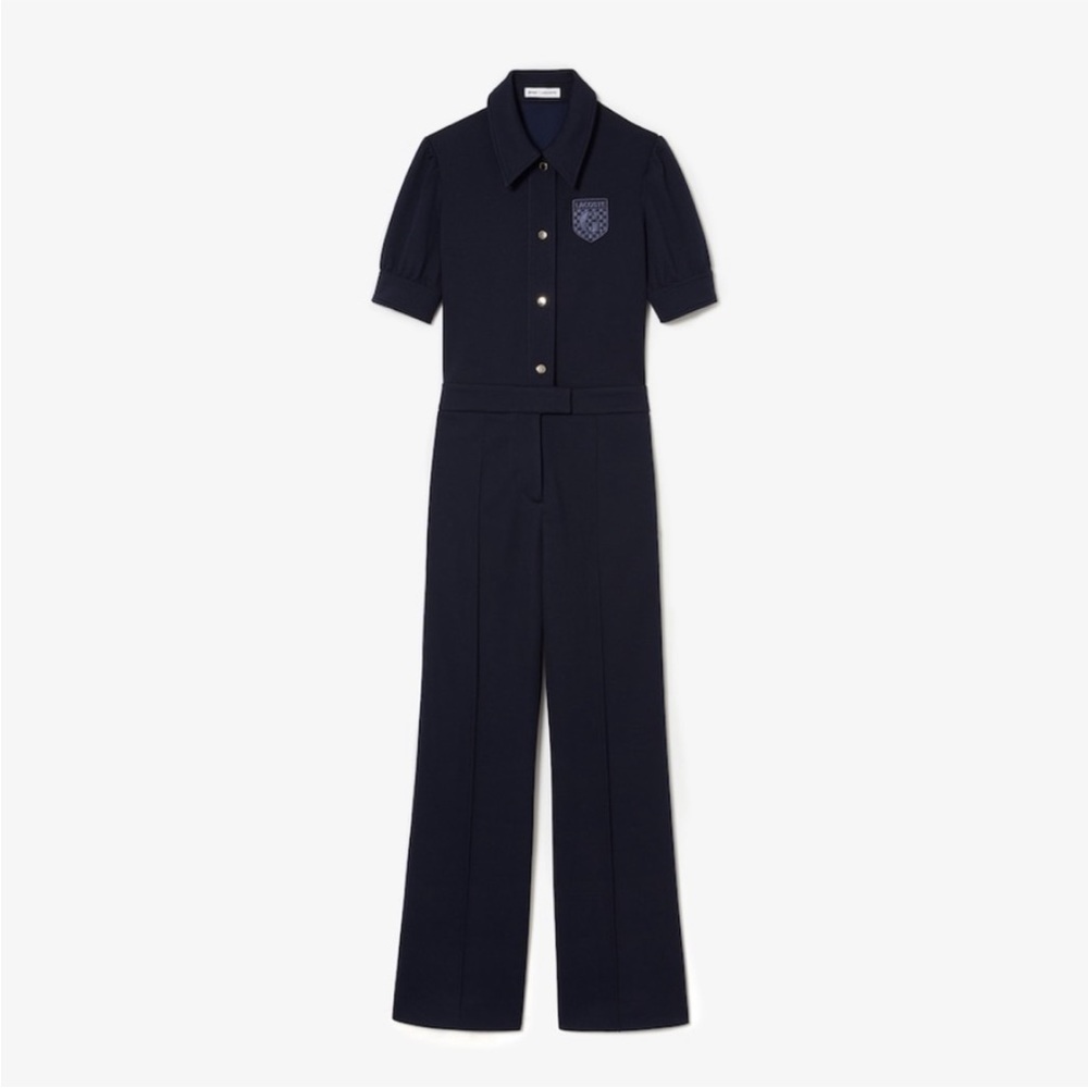 LACOSTE x Goop Womens Pique Jumpsuit Preppy Royal Tenenbaum Navy Blue
